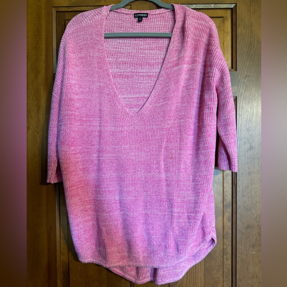 Express pink and white v-neck sweater